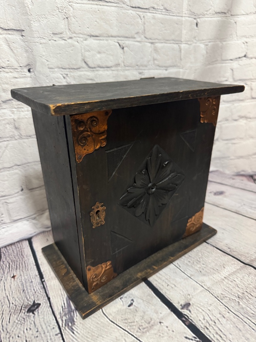 Spiritual Herb Wicken Decorative Black Wooden Cabinet with Copper Accents - Picture 2 of 8